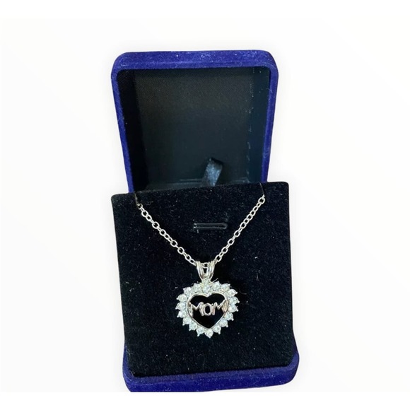 Silver Imitation Diamond Heart Mom Necklace Gift Box - Picture 1 of 5